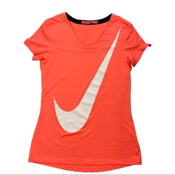 Nike Pro Dri-Fit Women’s Coral V-Neck Short Sleeve T-Shirt Medium - Picture 1 of 8